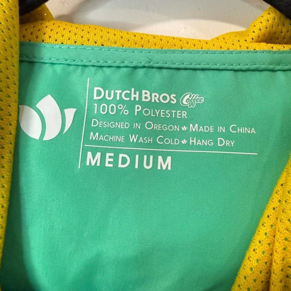 Dutch Bros‎ Unisex Windbreaker Jacket Medium Green Excellent Half Zip Hooded